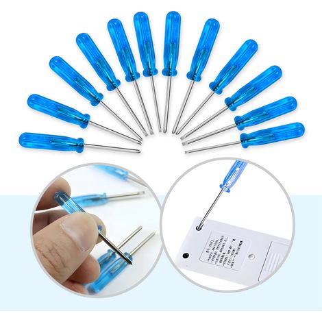 Sollbry 12Pcs 3,0 Mini Tournevis Fendu 3mm Tête Plate Magnétique 45mm Longueur pour Petites Réparations d'Appareils, Bleu (1/5)