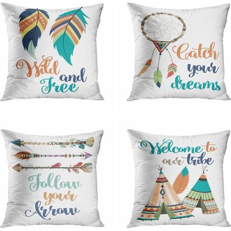 Lot de 4 taies d'oreiller carrées (50 x 50 cm). Bienvenue dans notre collection de taies d'oreiller Tribal Home Decor Idéales pour canapés, lits et banquettes. (1/5)