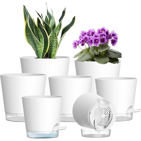 7er Set Selbstbewässernde Blumentöpfe mit Wasserstandsanzeige, Weiß (1/5)