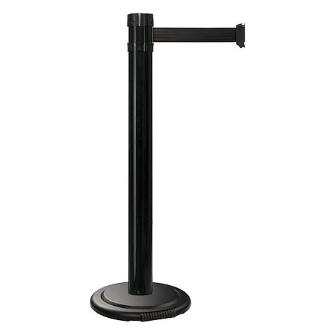 Poteau à sangle noir base nomade à roulettes avec sangle de 4 m, noire