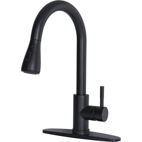 Robinet de cuisine noir, robinet de cuisine avec douchette extractible adapté à l'évier de cuisine, robinet avec poignée en acier inoxydable (1/5)