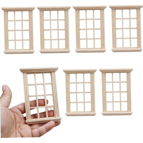 Lot de 6 fenêtres de maison de poupée à l'échelle 1:12 – 8,1 x 1,5 x 11,4 cm, meubles miniatures en bois, accessoires légers pour maison de poupée pour chambre à coucher (1/5)