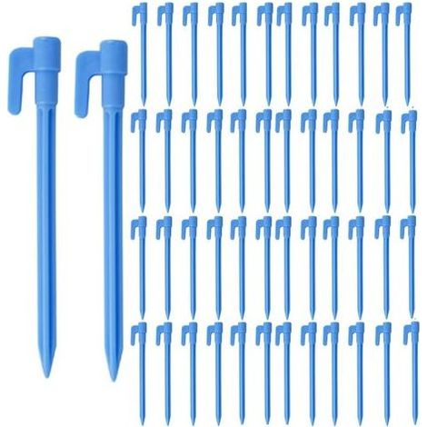 Lot de 50 piquets pour tapis de sol debout, 15 cm, piquets de tente en plastique très résistants, piquets d'auvent pour fixer une tente extérieure, un tapis de pique nique, tapis de plage (bleu) (1/5)