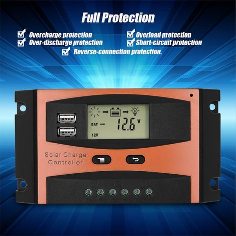 Contrôleur de charge solaire intelligent PWM 30 A 50 V avec double port USB et écran LCD, étanche IP32 (1/5)