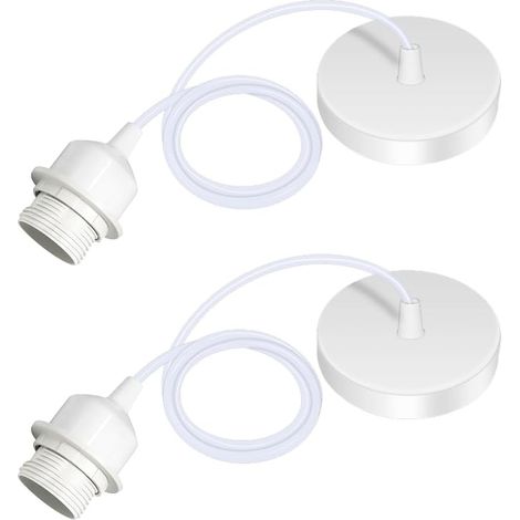 Set E27 Pendant Light Screw Ring Adjustable Cable 100 cm E27 Pendant Light Compatible Lampshade Living Room Bedroom Ceiling Lighting White (1/5)