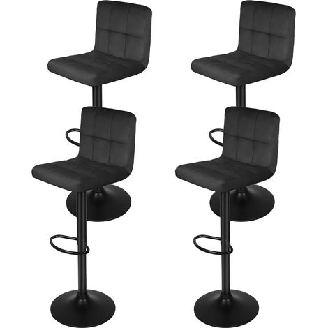 4er Set Barhocker Barstuhl Tresenhocker Bistrohocker Designer Hocker mit Rückenlehne, Sitzfläche aus Samt, höhenverstellbar drehbar-Schwarz (1/5)