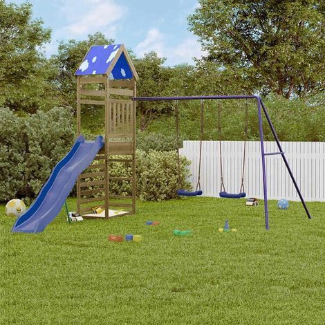 Aire de jeux extérieure : Aire de jeux d'extérieur bois de pin imprégné jeu extérieur enfant, aire de jeu jardin, balançoire enfant , pour jardin, usage domestique , enfant 3-8 ans (1/5)