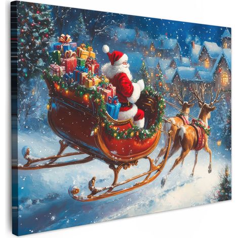 CUADRO EN LIENZO Papá Noel - Reno - Navidad - Nieve Lienzo Modernos 80x60 cm