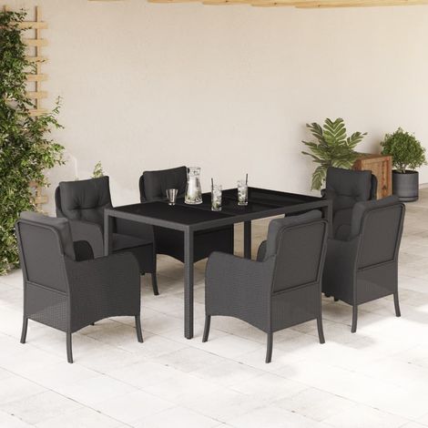 vidaXL Set de comedor de jardín 7 pzas y cojines ratán sintético negro (1/5)