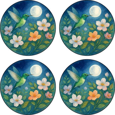 Set de 4 dessous-de-verre colibri floral nocturne (1/2)
