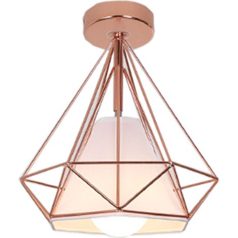 Moderne Plafonnier Cage Forme Diamant E27 25cm Lustre Suspension Industrielle Doré Rose 1PCS (1/5)