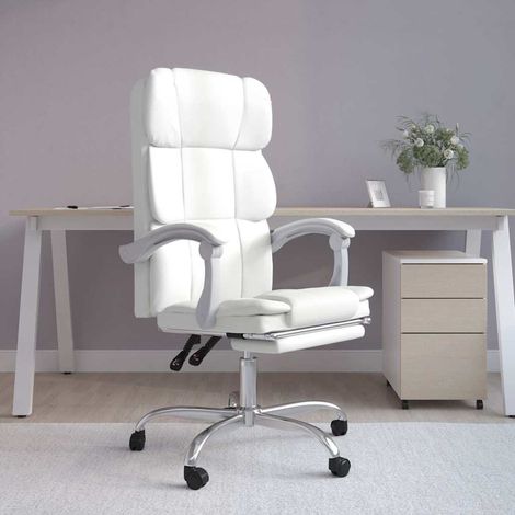 vidaXL Silla de oficina reclinable cuero sintético blanco (1/5)