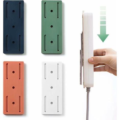 Steckdosenleistenhalter, selbstklebender Steckdosenleistenhalter, selbstklebender Steckdosenleistenclip für Steckdosenleisten und Fernbedienungen zur Aufbewahrung in Küche, Haushalt und Büro (4 Stück) (1/5)