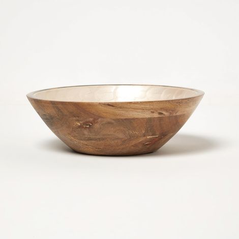 HOMESCAPES Capiz Style Mango Wood Enamel Bowl – 25 cm (1/5)