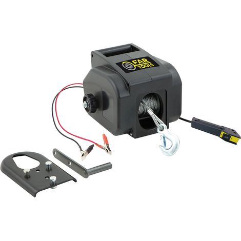 Fartools – Treuil électrique portable 12V – Tirage max 907Kg – Câble 9m Ø4,8mm – Vitesse 1,8m/min – Commande à distance 5m