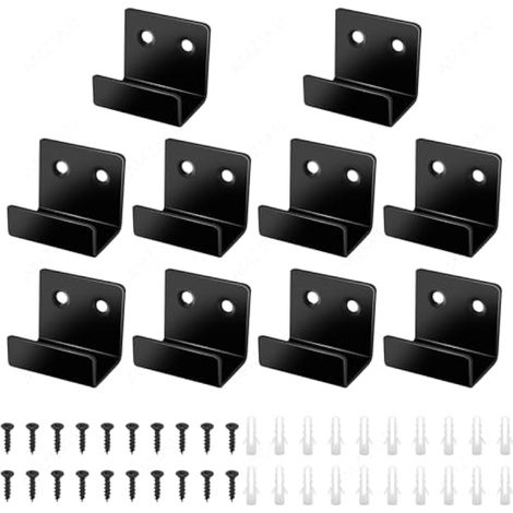 Lot de 10 supports d'angle en U en acier inoxydable résistant pour carrelage en céramique avec vis, noir, largeur intérieure de 20 mm, pour salon, salle de bain, cuisine, garde-robe et garage