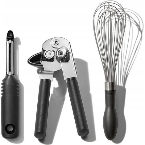 Juego de utensilios de cocina OXO Good Grips de 3 piezas: pelador, batidor y abridor. (1/5)