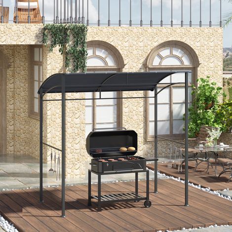 Pavillon de barbecue. abri pour barbecue. protection contre la pluie. crochets pour ustensiles. structure en acier. gris. 215 x 150 x 174/220 cm