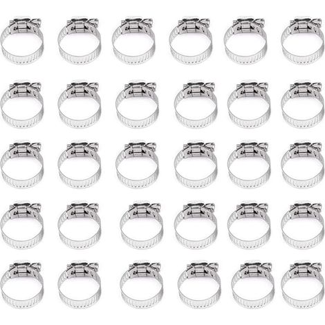 Lot de 30 colliers de serrage réglables en acier inoxydable 304 - 16 à 25 mm - Anti-rouille - Durable - Pour sécuriser les tuyaux d'eau familiaux, les conduites de carburant (1/5)