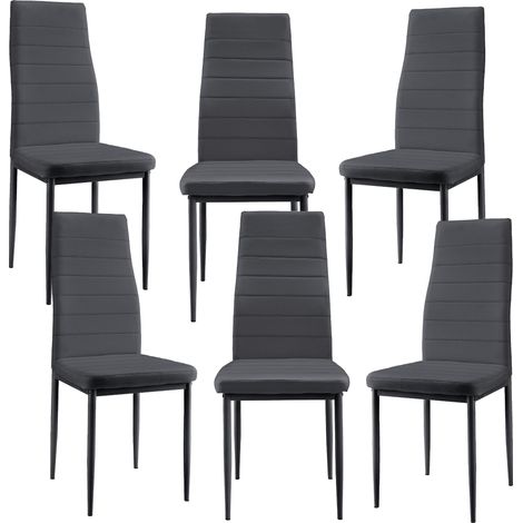 6 x Sillas de comedor gris oscuro con tapizado de cuero sintético 030000286
