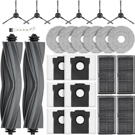 25 Stück Zubehör für DREAME L10s Ultra Gen 2/L10s Pro Ultra Heat /X30 Ultra/L40s Ultra CE/AE/MOVA E30 Ultra Saugroboter,2Hauptbürste 6Wischtücher 4Filter 6Staubbeutel 6Seitenbürsten 1 Reinigungsbürste (1/5)
