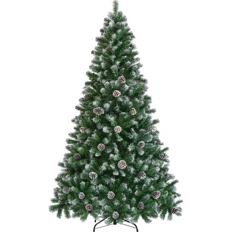 Homevive 228cm Árbol de Navidad Nevado Artificial 1346 Puntas con 82 Frutas de pinos Soporte Metálico Plegable para Decoración Casa Oficina Fiestas Festivas (1/5)