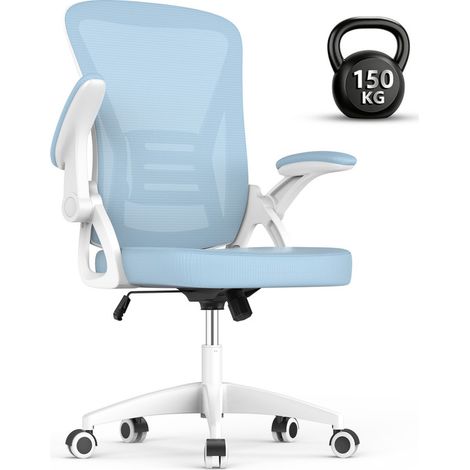 Silla de oficina ergonómica Rattantree – con reposabrazos abatibles hasta 90° – altura regulable de 41-51 cm – giro de 360° – tapizado de malla transpirable – capacidad de peso de 150 kg – azul (1/5)