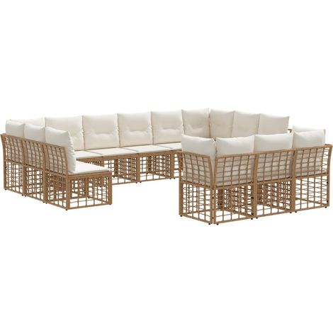 Set di divani da esterno Naturale e Bianco Crema Poliestere vidaXL