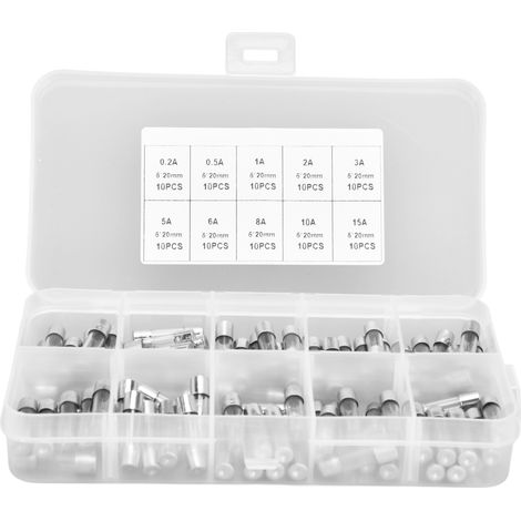 Kit de fusibles en verre à soufflage rapide, 100 pièces, 0,2a, 0,5a, 1A, 2A, 3A, 5A, 8A, 10A, 15A, 20A, pour la Protection