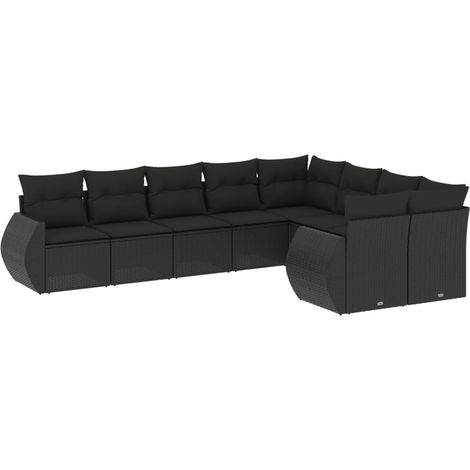 Maison Exclusive - 9-tlg. Garten-Sofagarnitur mit Kissen Schwarz