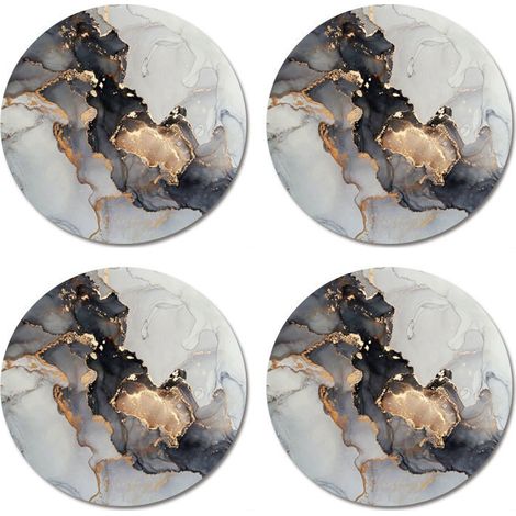 Dessous de verre modernes en céramique effet marbre, ventouses avec support, ensemble de dessous de verre en céramique à motif marbre bleu avec base en liège, décoration pour la cuisine, le bar ou le 