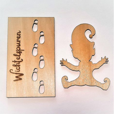 Pochoir Empreinte Nain - Bois Hêtre - 10 x 7 cm - Pour Fenêtres Murs Verre Bois Mobilier - 1 Pièce ou 2 Pièces (1/5)