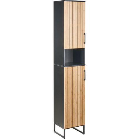 Mobile da bagno indipendente con 6 ripiani nero e marrone chiaro Miscanti