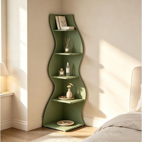 Estantería esquinera de madera verde 50 x 50 x 182,5 cm, 5 niveles - CHICFURN (1/5)