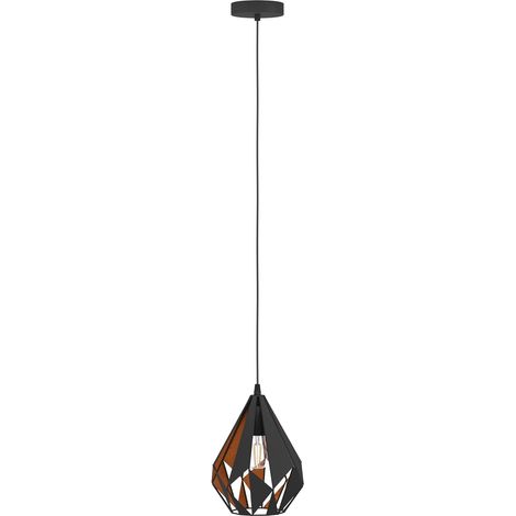 Suspension luminaire Carlton 1, lustre vintage en acier noir et cuivre, lampe suspendue rétro, douille E27, Ø 20,5 cm