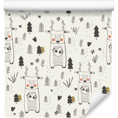 Papel pintado con ciervos en el bosque para salón y dormitorio, 50x1000 cm. (1/5)