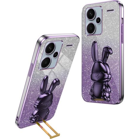 Funda para Xiaomi Redmi Note 13 Pro+, con diseño de conejo brillante y soporte deslizante, color morado. (1/5)