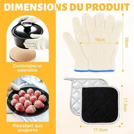 Gants de Barbecue, Gants de Four Anti-Chaleur Jusqu'à 800°C, Gants Cuisine Résistant à la Chaleur et Antidérapants, Gant Cuisson Chaleur pour BBQ/Four/Gril/Cheminée/Soudage/Cuisson au Four (1/3)
