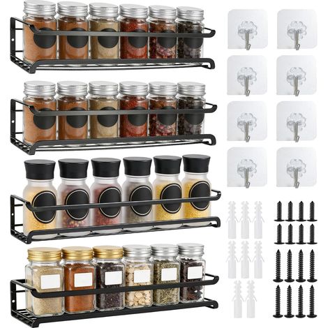 Étagère à épices Murale, Étagère Métallique à Quatre Niveaux Pour Ranger Les épices, Aucun Perçage N'est Nécessaire Pour Le Porte-épices, Porte-épices Suspendu, Adapté Aux Cuisines Étagères à épices (1/5)