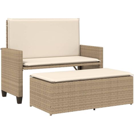 Maison Exclusive - Panca da Giardino con Cuscini e Poggiapiedi Beige in Polyrattan