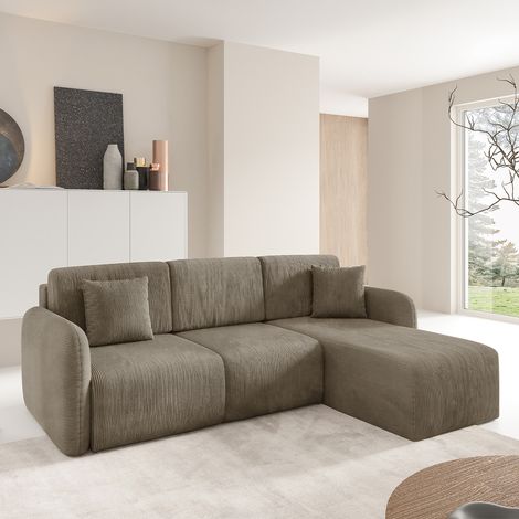 Umkehrbares und umwandelbares 3-Sitzer-Ecksofa mit Truhe Dora Taupe