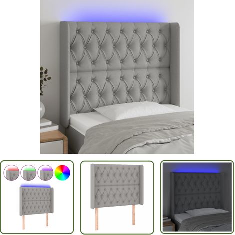 The Living Store Tête de lit à LED Gris clair 93x16x118/128 cm Tissu - Tête De Lit Led - Têtière De Lit - Éclairage Led - Chambre À Coucher - Décoration Murale (1/5)