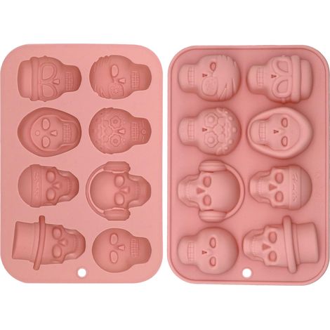 Moules à chocolat en forme de tête de mort pour Halloween, bougies de Noël, moules en résine pour décoration de gâteau, gelée, glaçons (rose) (1/5)