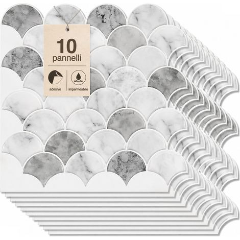 Set 10 Pannelli Adesivi Piastrelle per Muro Parete 30.5cm Decoro Squame di Pesce (1/5)