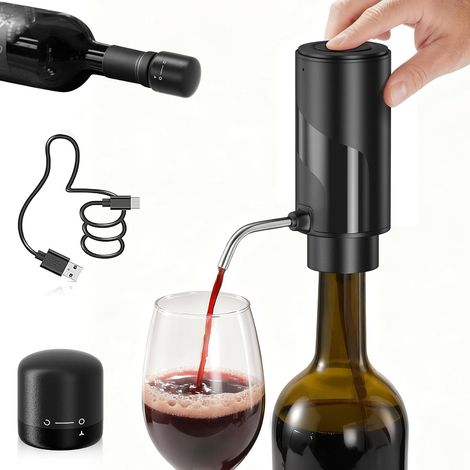 Aérateur de vin électrique USB-C avec bec verseur et bouchon sous vide, aération instantanée, conservation 7 jours, utilisation facile (1/5)