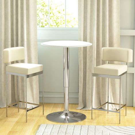 Table de Bar Table Bistro Mange-debout Hauteur réglable 67-93 cm Ø 63 cm Plateau pivotant 360° métal blanc (1/5)