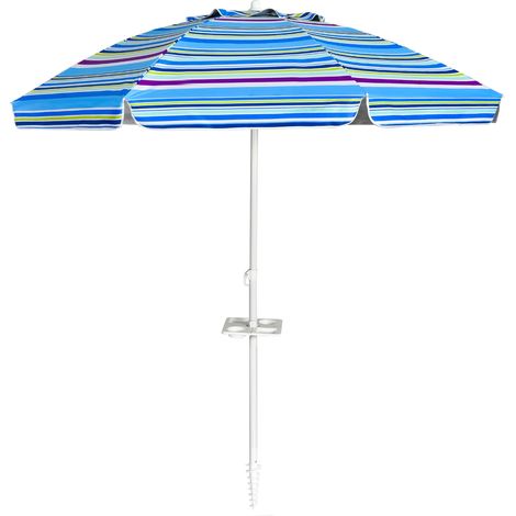 Parasol de Plage Inclinable 2,2 M avec Porte-Gobelet et Protection Solaire UPF50 + Parasol Portable Bleu avec Ligne Violet Maison Chic (1/2)