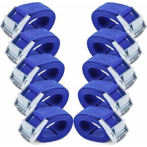 Sangles d'arrimage 1M - 10 Pièces Sangle Cliquet avec Boucles à Came Alliage Antirouille Réglable à Dégagement Rapide Sangle Arrimage pour Transport de Vélo Moto Bagage-Bleu (1/4)