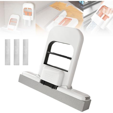 Mini serpillère de bureau pliable - Balai éponge auto-essorant - Peu encombrant - Nettoyage mains libres - Pour cuisine, salle de bain et surfaces en verre - 1 pièce - Noir (1/5)