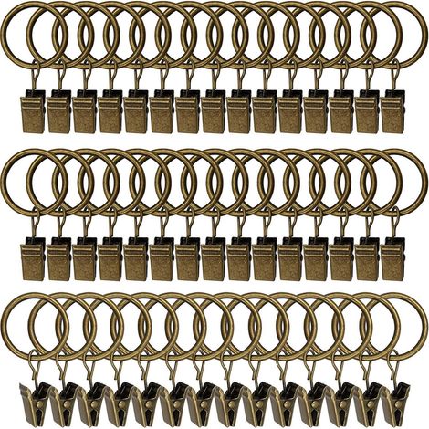 Lot de 45 anneaux de rideaux avec pinces - Bronze antique, pinces à rideaux robustes, crochets de fixation pour tringle à rideaux, crochets décoratifs pour rideaux et cadres de fenêtres avec trou méta (1/5)